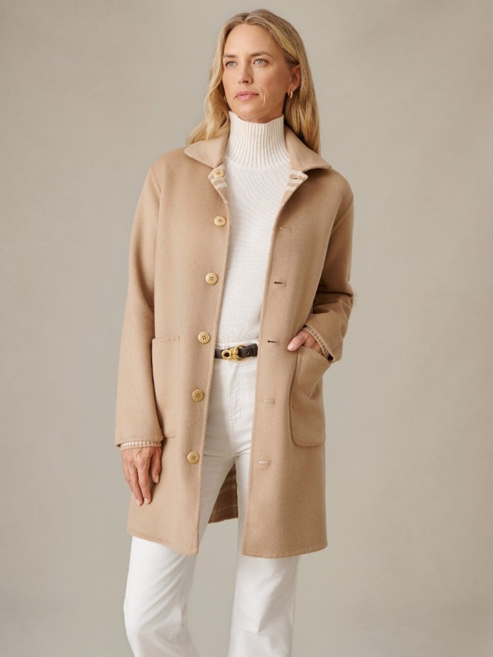 J McLaughlin Frade Reversible Coat in Plaid - Camel/Ivory NEW